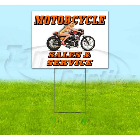 Motorcycle Sales & Service (18" x 24") Yard Sign, Includes Metal Step Stake