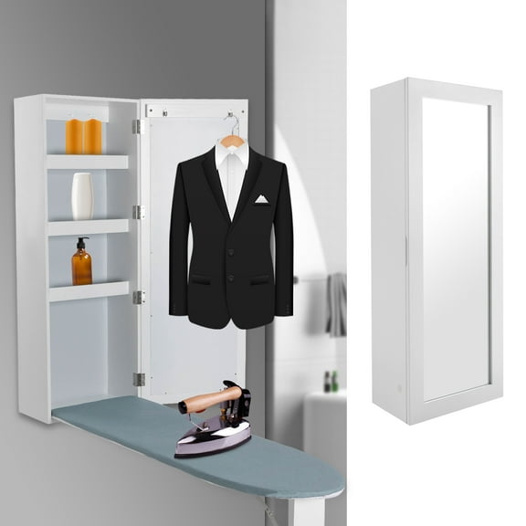 Miumaeov Wall Mounted Ironing Board with Storage Cabinet, Built in Ironing Board & Folding Support Leg, Wall-Mounted Mirrors for Home, Apartment & Small Spaces (Type 1)