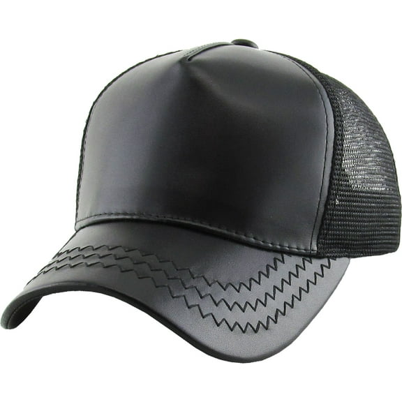 PU Leather Mesh Back Snapback Adjustable Baseball Cap
