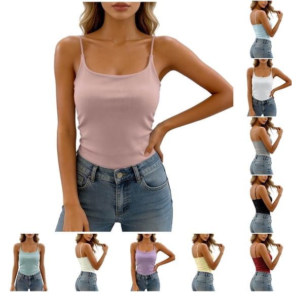 XFeng Women Adjustable Spaghetti Strap Ribbed Tank Top, Scoop Neck Slim Camisole