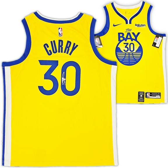 Golden State Warriors Stephen Curry Autographed Yellow Nike Swingman Jersey Size 48 Beckett BAS QR 215827