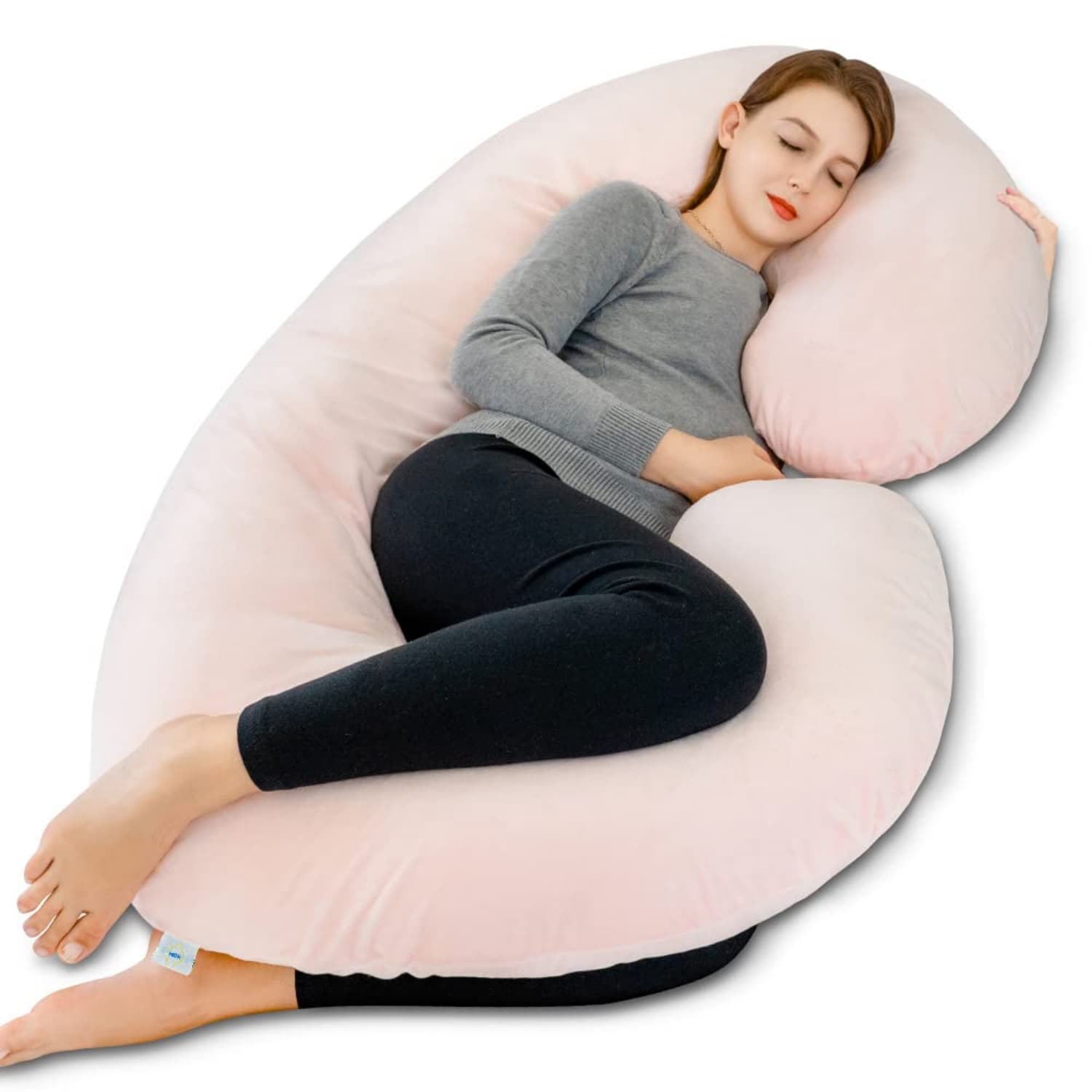 Pregnancy Pillow,Maternity Body Pillow with Velvet Cover,C Shaped Body Pillow for Sleeping (Cozy Velvet-Pink)