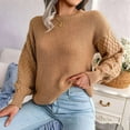thumbnail image 6 of Women'S Solid Knit Cable Sweater Casual Long Lantern Sleeve Pullover Crew Neck Knitted Tops Khaki S, 6 of 8