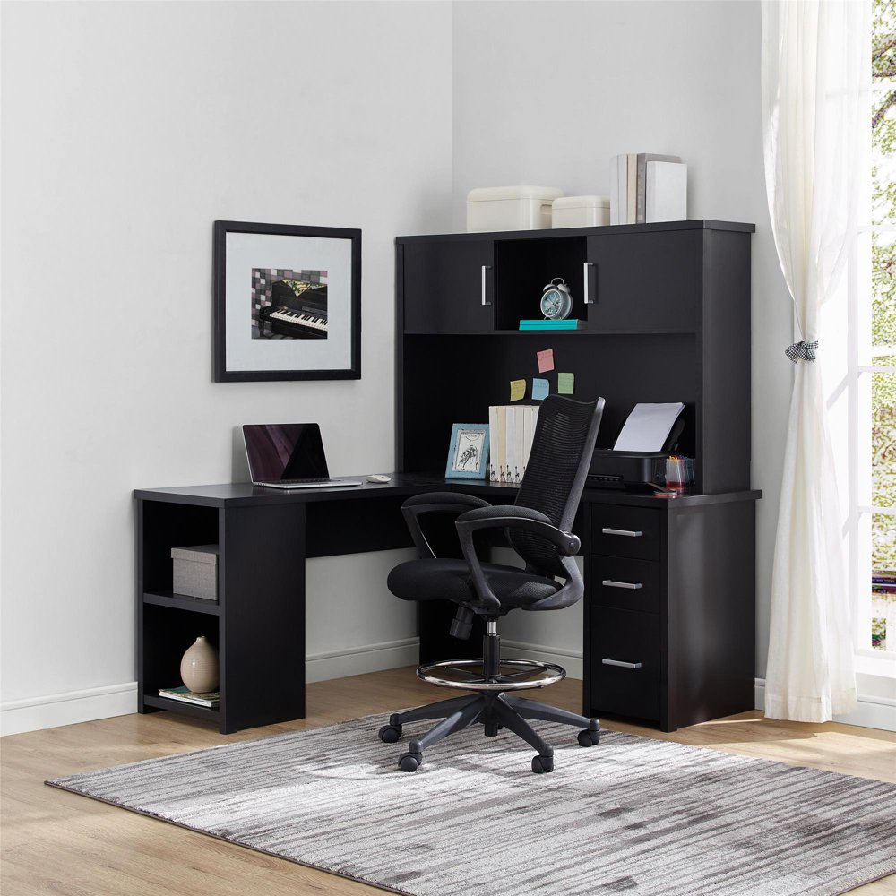 Ameriwood Home Eastway LDesk with Hutch, Black Oak, (Black Oak