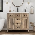 thumbnail image 3 of ELECWISH 36" Farmhouse Bathroom Vanity with Sink Combo, Rustic Vanity Cabinet with Ceramic Under Mount Sink Combo with Faucet Set, Four Sliding Drawers, Adjustable Shelf, Rustic Brown, 3 of 8