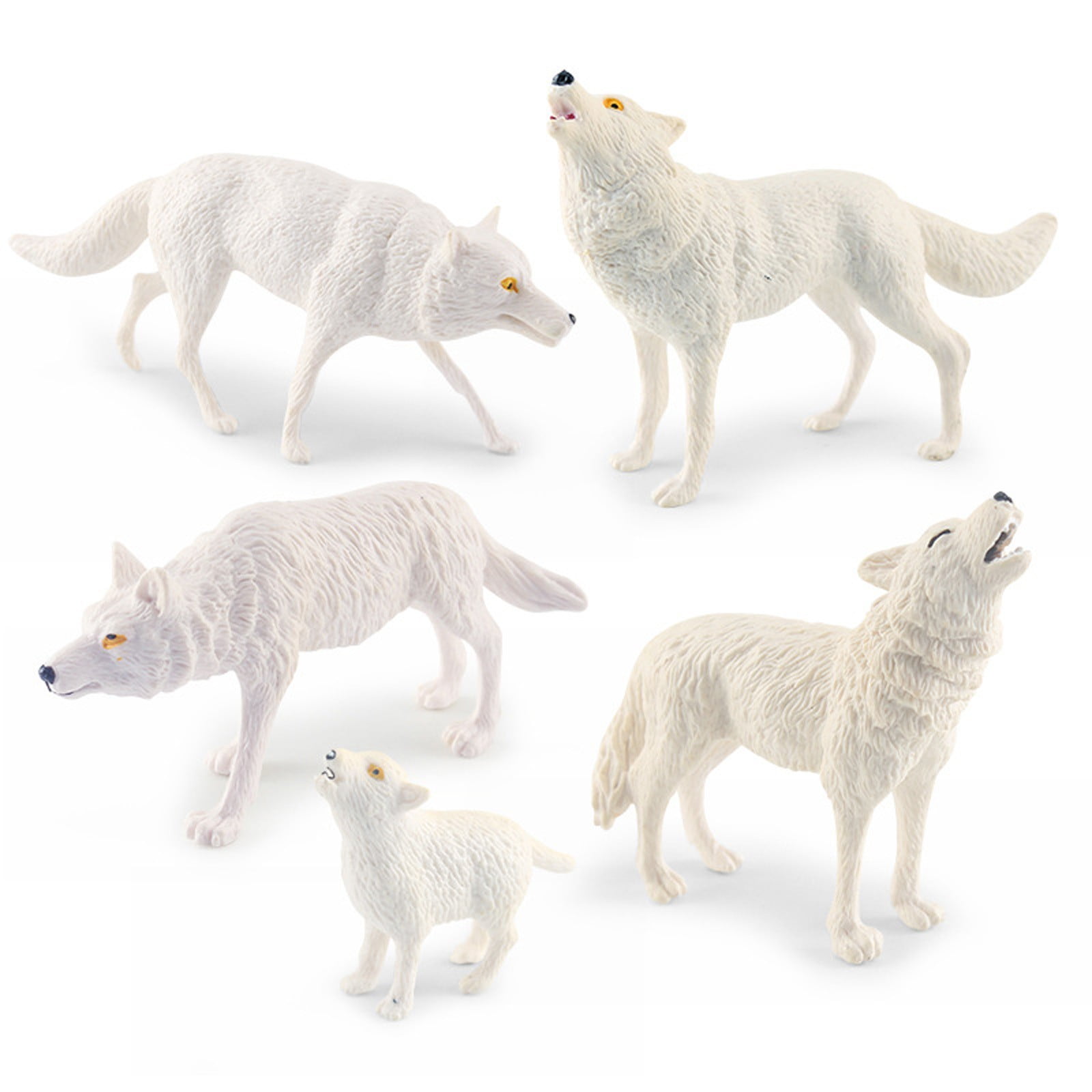 Wolf Cub Toy Figure Set 5PC Simulation White Wolf Model Roaring Wolf Walking Wolf Cub Desktop Sand Table Decoration Ornaments