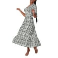 thumbnail image 4 of Michellecmm Women Bohemian Midi Dress Floral Print V-neck Half Sleeve Long Dress Elastic Waist Loose Flowy Dress for Beach Vacation, 4 of 7