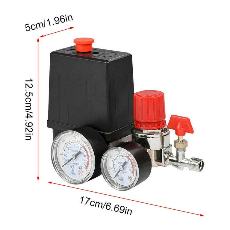 90-120 PSI Air Compressor Pressure Control Switch Valve Regulator w/ Double Gauges, Air Compressor Regulator 90-120 PSI Air Compressor Pressure Control Switch Valve Regulator w/ Double Gauges, Air Compressor Regulator