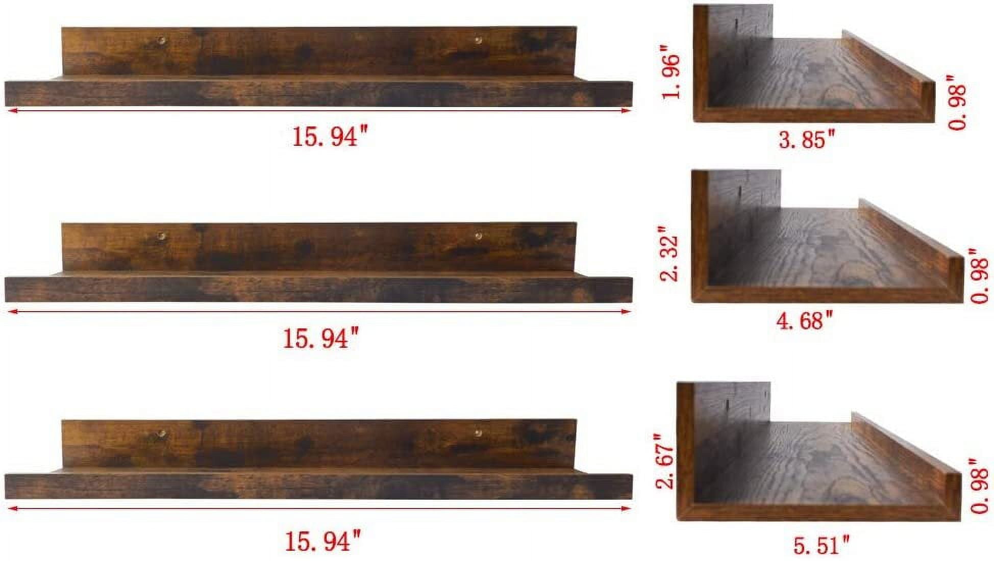 16 Inch Floating Wall Shelf Set of 3, Rustic Wall Mount Shelves for Bedroom Living Room Bathroom Kitchen, Brown
