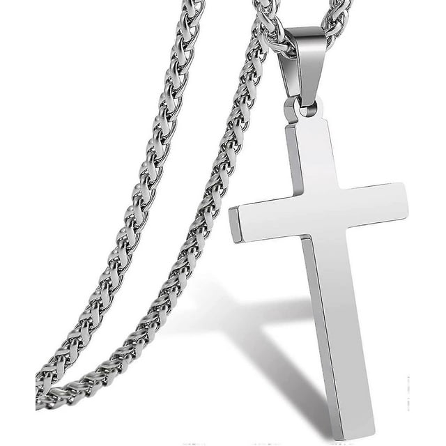 Cross Necklace For Men Boys Women 16-24 Inches Stainless Steel Cross Pendant Chain Religious Gift