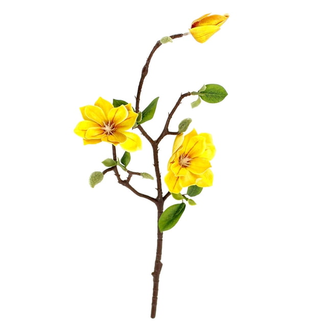 Ramo de flores de simulación de rama de flores artificiales de 3 cabezas con hojas Decoración floral de la oficina en casa, amarillo Eigraketly HA7281-02B