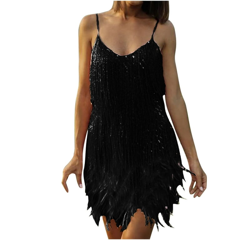 Dresses for Women 2023 Ahomtoey Women's Fashion Suspender Crewneck Sequin  Feather Sleeveless Solid Mini Dress Party Dress Early Access Deals Gift for  Adults Great gifts for less 