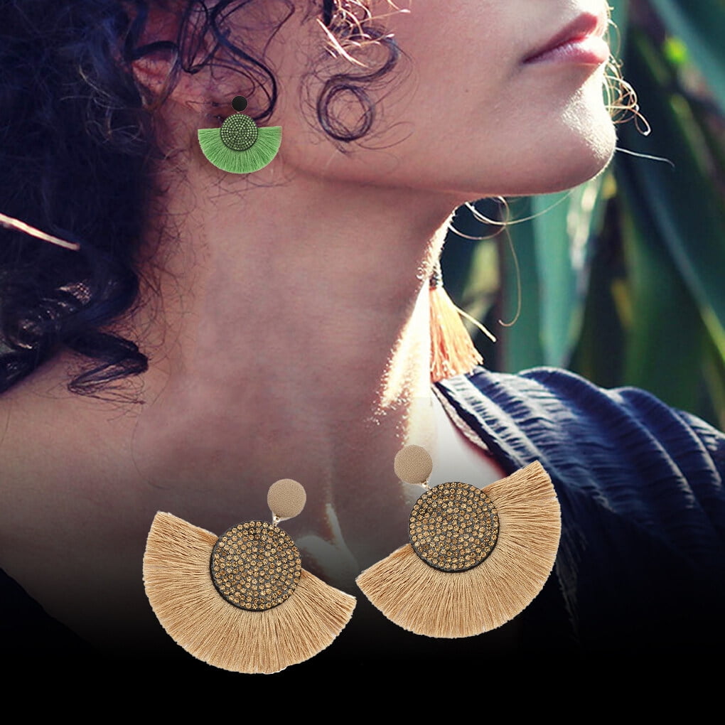 1 Pair Tassel Earrings Fringe Hanging Ornament Ears Pendants Fashion Accessory Jewelry Adornment Bohemian Girl Earring for Decor Khaki