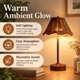 thumbnail image 6 of Vintage Rattan LED Table Lamp, Rechargeable Touch Dimmable Bedside Light, Scalloped Woven Shade Decorative Lamp for Bedroom Living Room Patio, 6 of 8