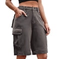 thumbnail image 4 of Ounisa Women's Casual Loose Fit Multi-Pockets Twill Bermuda Cargo Shorts Y2K Baggy Knee Length Shorts Grunge Techwear, 4 of 6