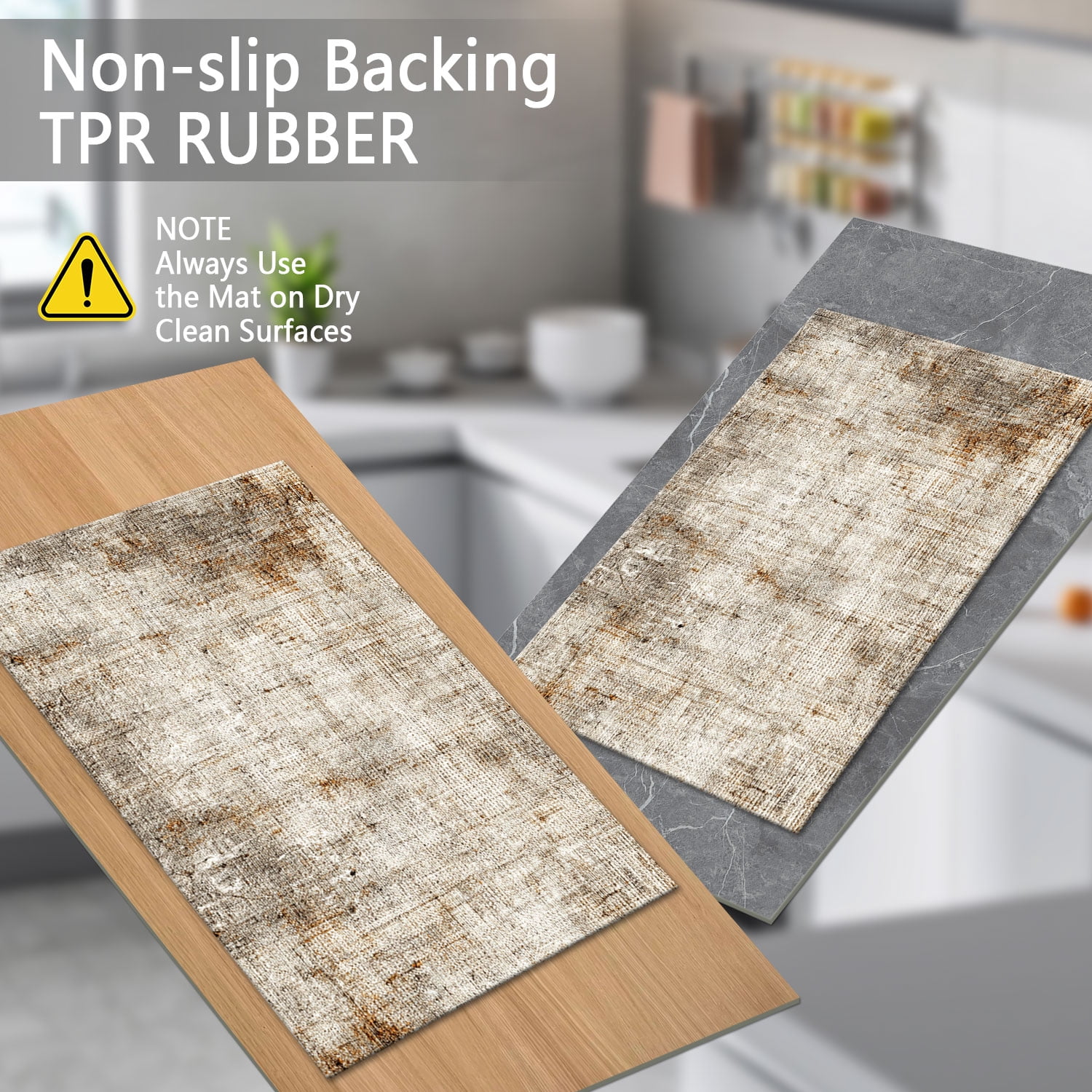 3-Piece Farmhouse Striped Kitchen Rug Set Anti-Slip Backing, Machine Washable Distressed Floor Mats for Kitchen Hallway Bathroom Laundry Room Christmas Decor