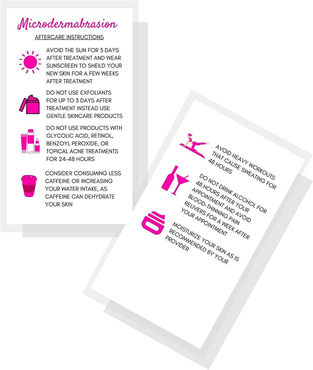 Microdermabrasion Aftercare Cards 50 Pack Size 2 x 3.5 inches Business