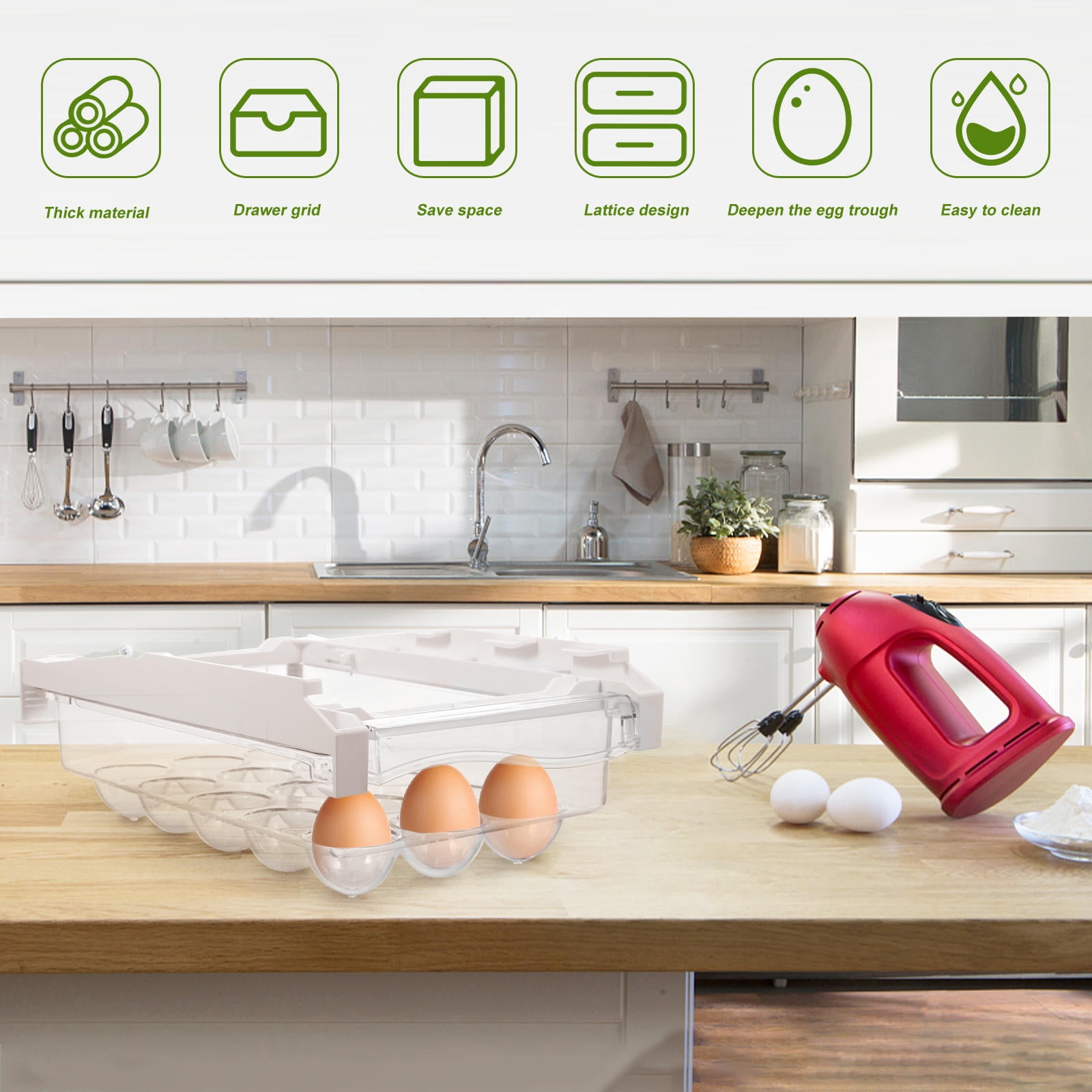 KALLORY 1Pc Fridge Egg Holder Drawer Type Storage Case with Multi Compartment in Assorted Colors for Home