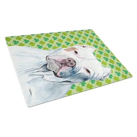

Caroline s Treasures SC9301LCB Pit Bull St. Patrick s Day Shamrock Portrait Glass Cutting Board Large 12H x 16W