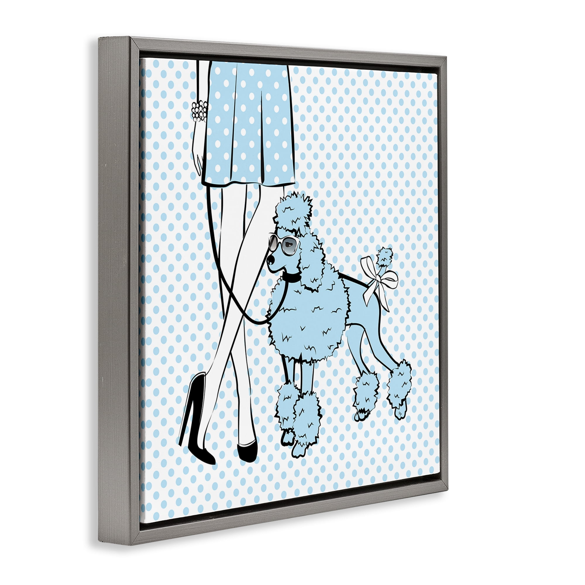 Stupell Industries Dotted Girl & Poodle Novelty Painting Gray Floater Framed Art Print Wall Art, 25 x 25