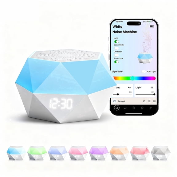 4-in-1 Mini Sound Machine for Baby Adults, Portable White Noise Machine with Night Light Bluetooth Alarm Clock, 32 Soothing Sounds, App Control