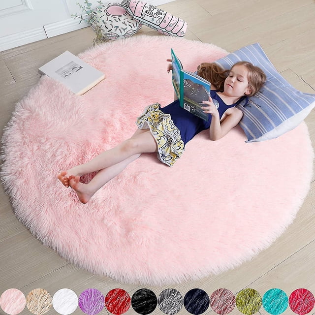 Blush Round Rug For Bedroom, Blue Fluffy Circle Rug For Kids Room,furry Carpet Blanket-SinKeeU