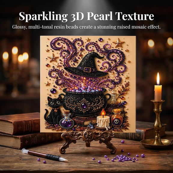 Halloween Ghost Pearl Art DIY Kit, 3D Pearl Mosaic Craft Set, All Six Spooky Witch Ghost Themed Pearl Drill Art Supplies, DIY Fall Home Decor Wall Art, Beginner DIY Seasonal Party Gift A 1Pc