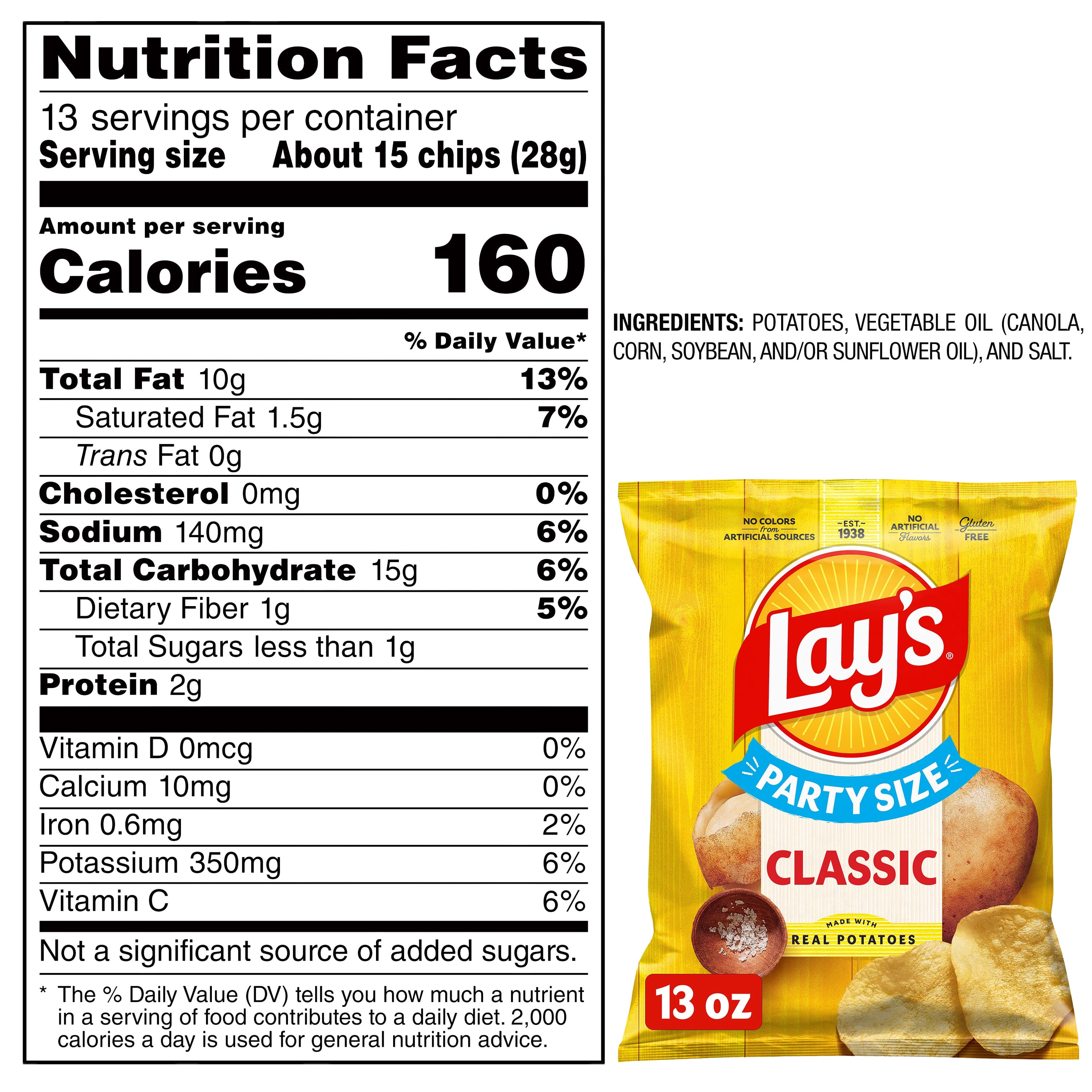 Lay's Classic Potato Chips, Party Size, 13 oz Bag