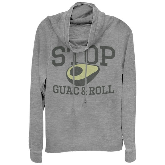 Junior's CHIN UP Stop Guac and Roll  Cowl Neck Sweatshirt Gray Heather Small