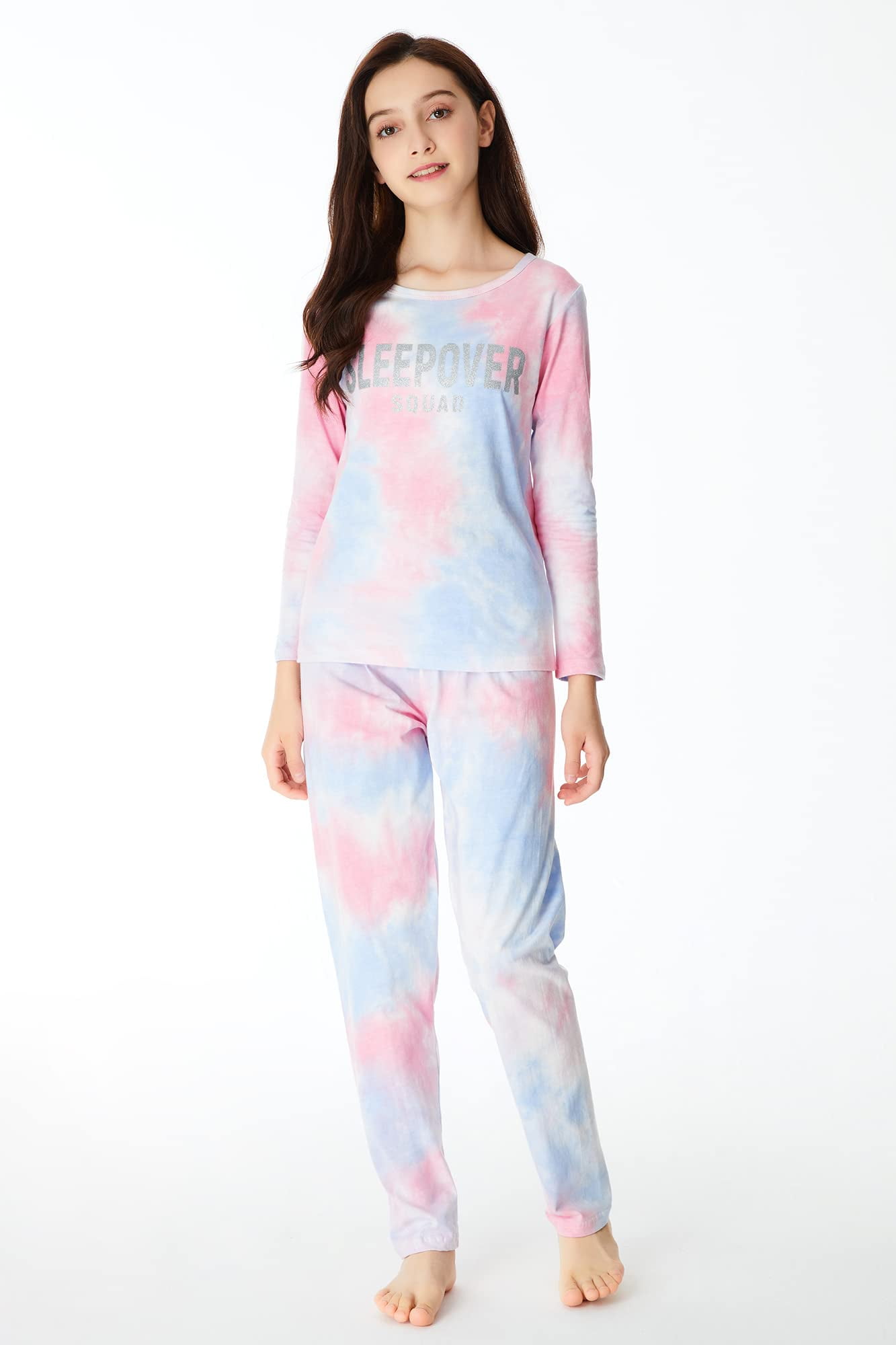 Beezizac Girls Sleepover Matching Pajamas Size 14-100% Cotton Long Sleeve Tween Kids Jammies Set PJS