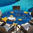 thumbnail image 5 of Blue Yellow Star Round Tablecloth 36-44 Inch Round Fitted Table Cloth with Elastic Edge, Starry Sky Vintage Waterproof Table Cover Protector for Outdoor Picnic Party Dining, 5 of 6