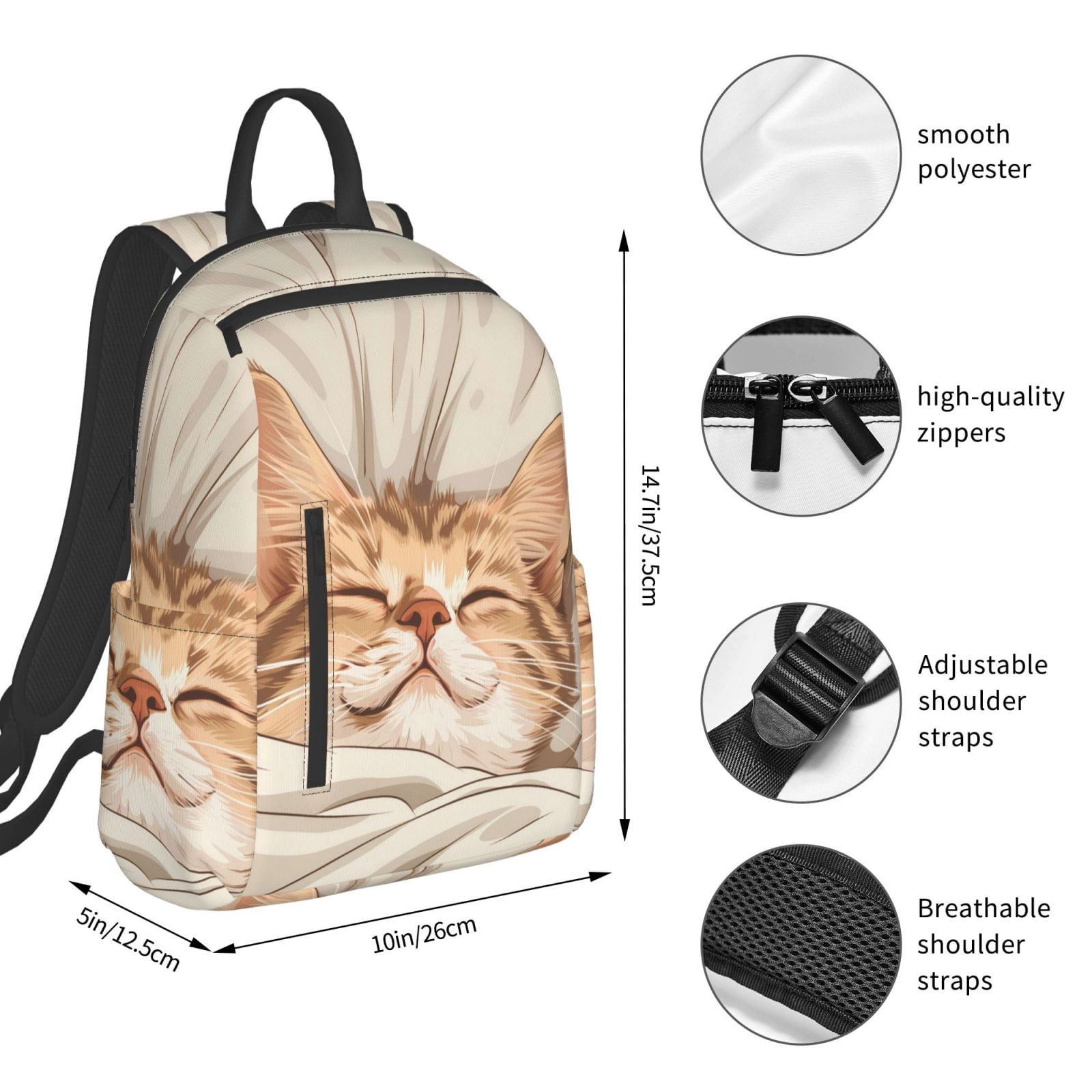 Hirioo Sleeping Cat In Blanket for Lightweight Backpack, Durable and Comfortable, Ideal for Travel, School, Hiking, and Everyday Use