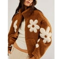 thumbnail image 7 of BZGTZT Womens Floral Print Sherpa Fleece Jackets Winter Zipper Cropped Coat Casual Long Sleeve Outwear with Pockets, 7 of 7