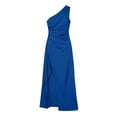 thumbnail image 6 of Women's One Shoulder Ruched Satin Maxi Dress, Solid High Side Slit Slimming Flowy Midi Long Date Night Dress Blue XL(XL), 6 of 6