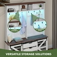 thumbnail image 4 of Uforic Hall Tree with Coat Rack & Shoe Storage Bench, Farmhouse Farmhouse Entryway Storage Organizer with LED Light, White, 4 of 9