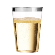 100 Silver Plastic Cups 16 Oz Clear Plastic Cups Tumblers Silver Rimmed Cups Fancy Disposable Wedding Cups Elegant Party Cups with Silver Rim