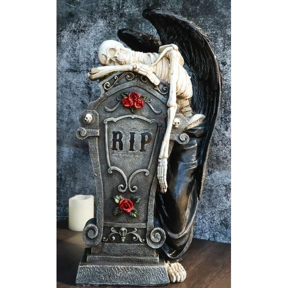 Large Winged Death Angel Grim Reaper Skeleton By Graveyard Tombstone Figurine