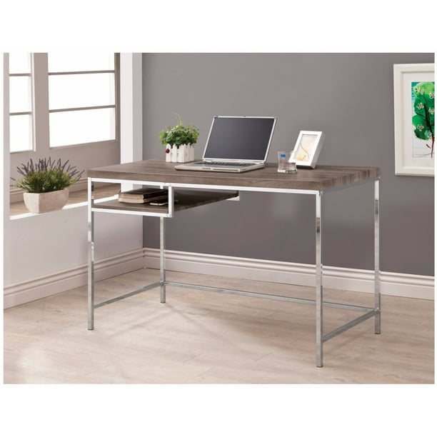 Elegant Writing Desk With Shelf Gray, Elegant Writing Desk With Drawer And Shelf