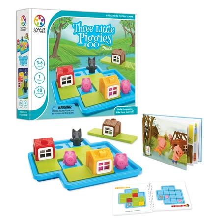 SmartGames Three Little Piggies - Deluxe Cognitive Skill-Building Puzzle Game featuring 48 Playful Challenges for Ages 3 