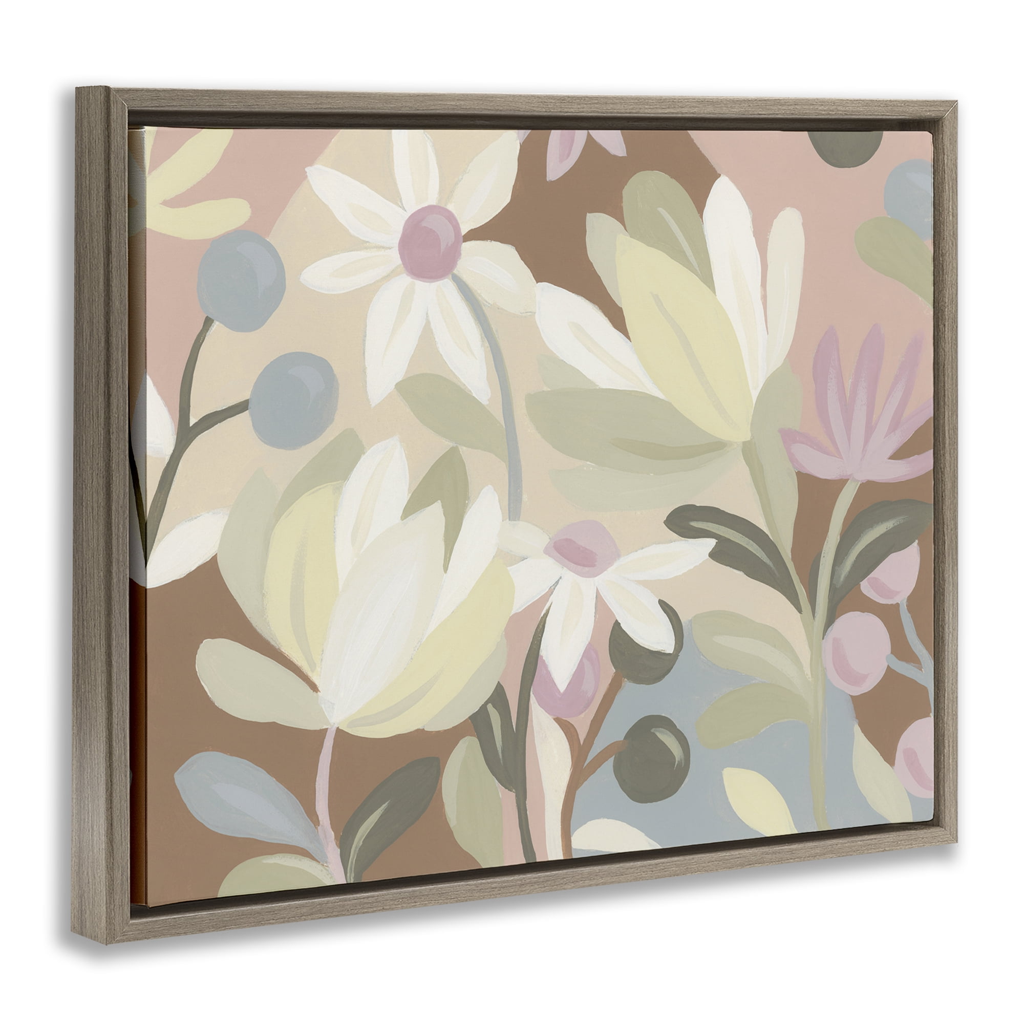 Stupell Industries Modern Tangled Blooms Plants & Flowers Painting Brown Floater Framed Canvas Art Print Wall Art, 21 x 17