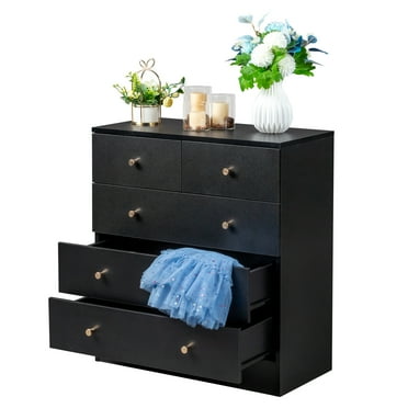 Zimtown 5 Drawers Dresser Chests, Wood Chest of Drawers, Dressers Organizer for Bedroom, Living Room,Hallway, Black