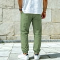thumbnail image 5 of Domuza Mens Cotton Linen Pants Elastic Waist and Ankle Drawstring Baggy Style Lightweight Breathable Beach Pants Light Green M, 5 of 7