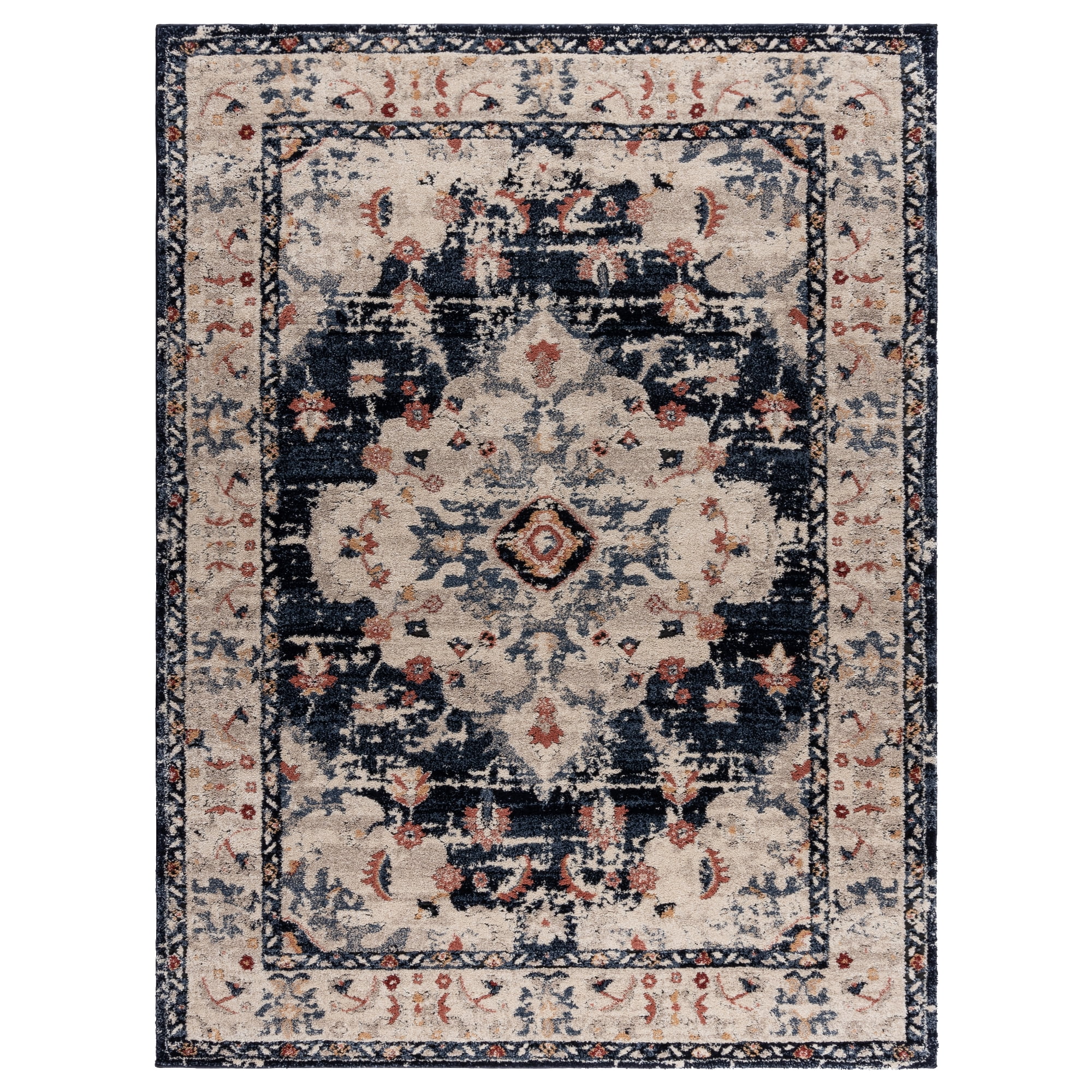 Gertmenian Imani Brielle Traditional Oriental Plush Navy Blue/Beige/Rose Shag Indoor Area Rug, 9FTx12FT
