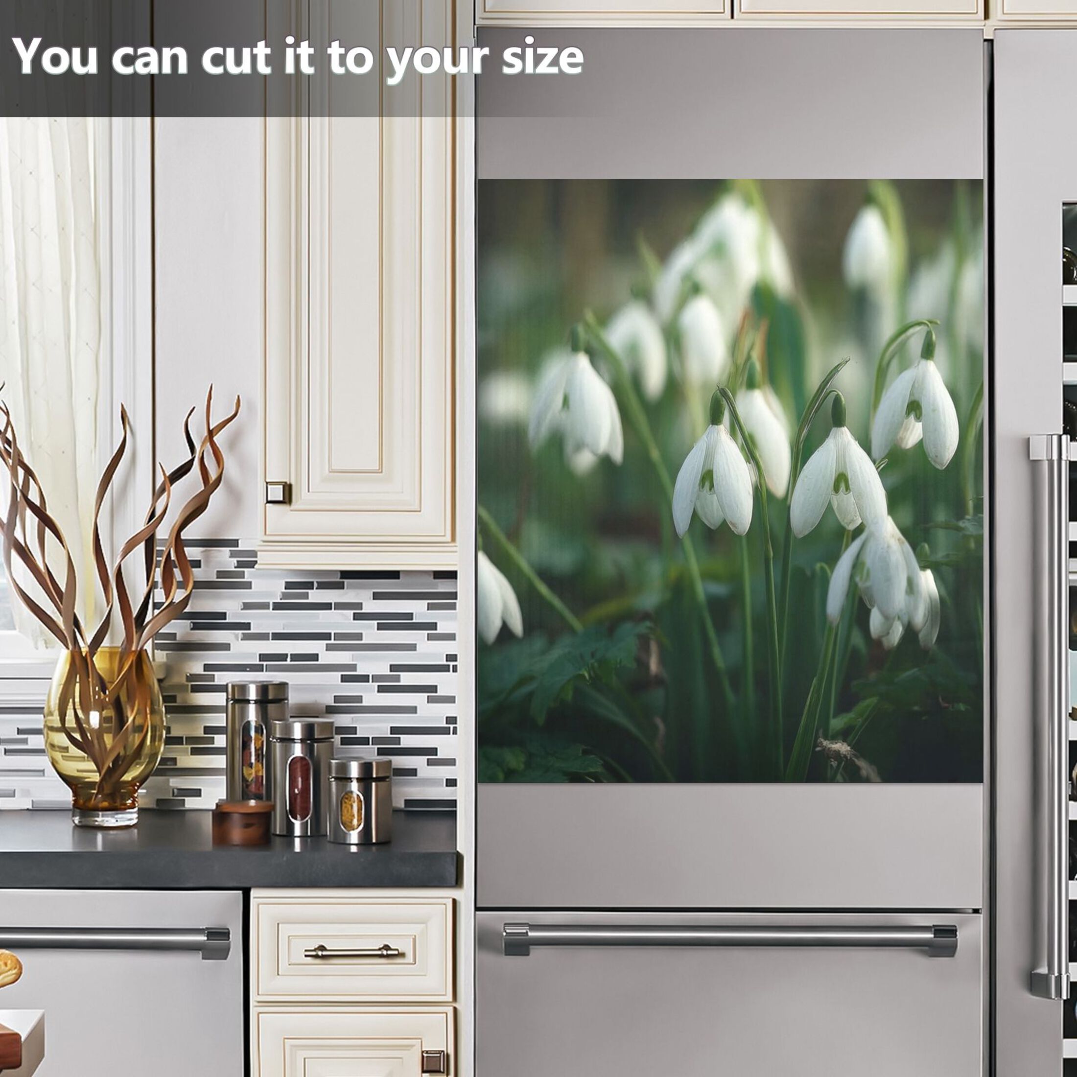 IAUYY Magnetic decorative sticker - 23x26 Inch PVC Refrigerator Decorative Cover, Removable DIY Art for Kitchen Appliances Delicate White Petals