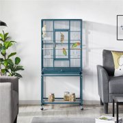Yaheetech Rolling Parrot Cage Bird Cage for Conures Parakeets Cockatiels with Shelf, Navy Blue