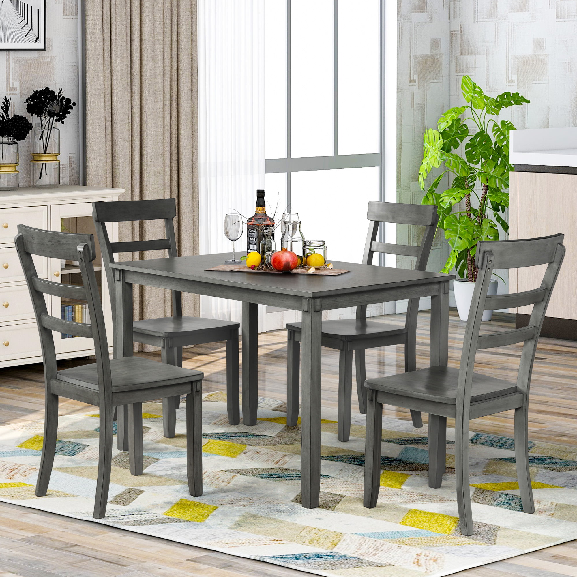Rectangle Dining Table and Chair Set, URHOMEPRO 5 Piece Kitchen Dinette