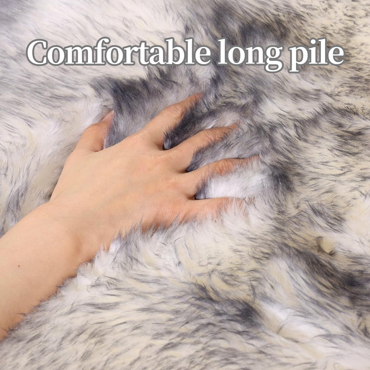 Faux sheepskin area rug 2'x6', white-gray machine-washable fluffy rug，Suitable for bedroom, living room, and children's room bedside rug