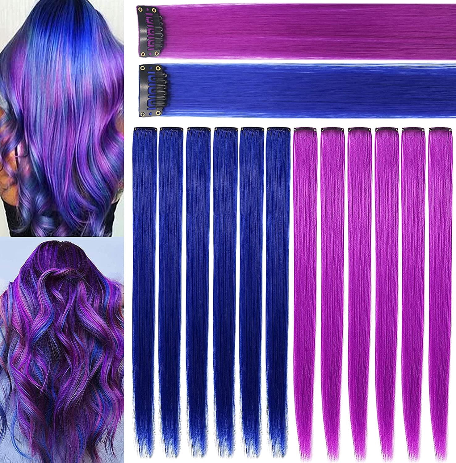 21'' Princess Party Highlight Teal Hair Pieces Colored Hair Extensions Clip  in/On for America Girls and Kids Wig Pieces - Blue + Grape Purple -  Walmart.com