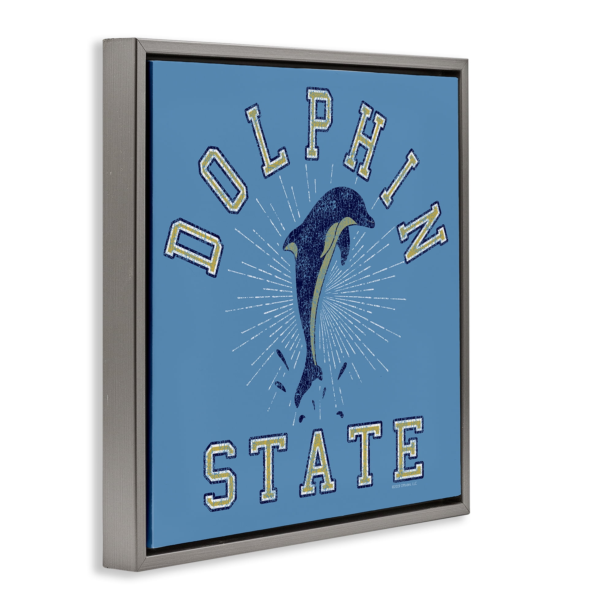 Stupell Industries Vintage Dolphin State Novelty & Humor Painting Gray Floater Framed Canvas Art Print Wall Art, 18 x 18