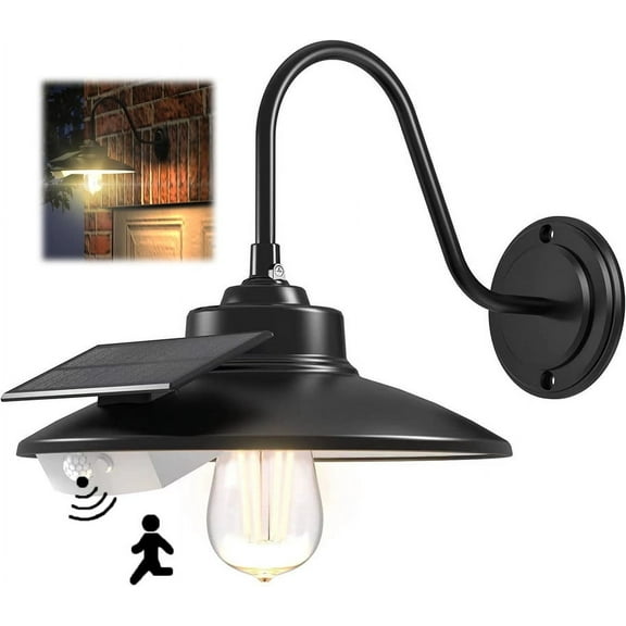Solar Barn Light Outdoor, Farmhouse Wall Mount Vintage Light with 3 Lighting Modes & Motion Sensing, Solar Wall Light Decor for Barn, Shed, Chicken coop, Porch, Patio, 1 Pack